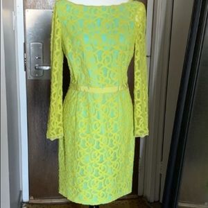 Nine West Lime Green Lace Long Sleeve Dress